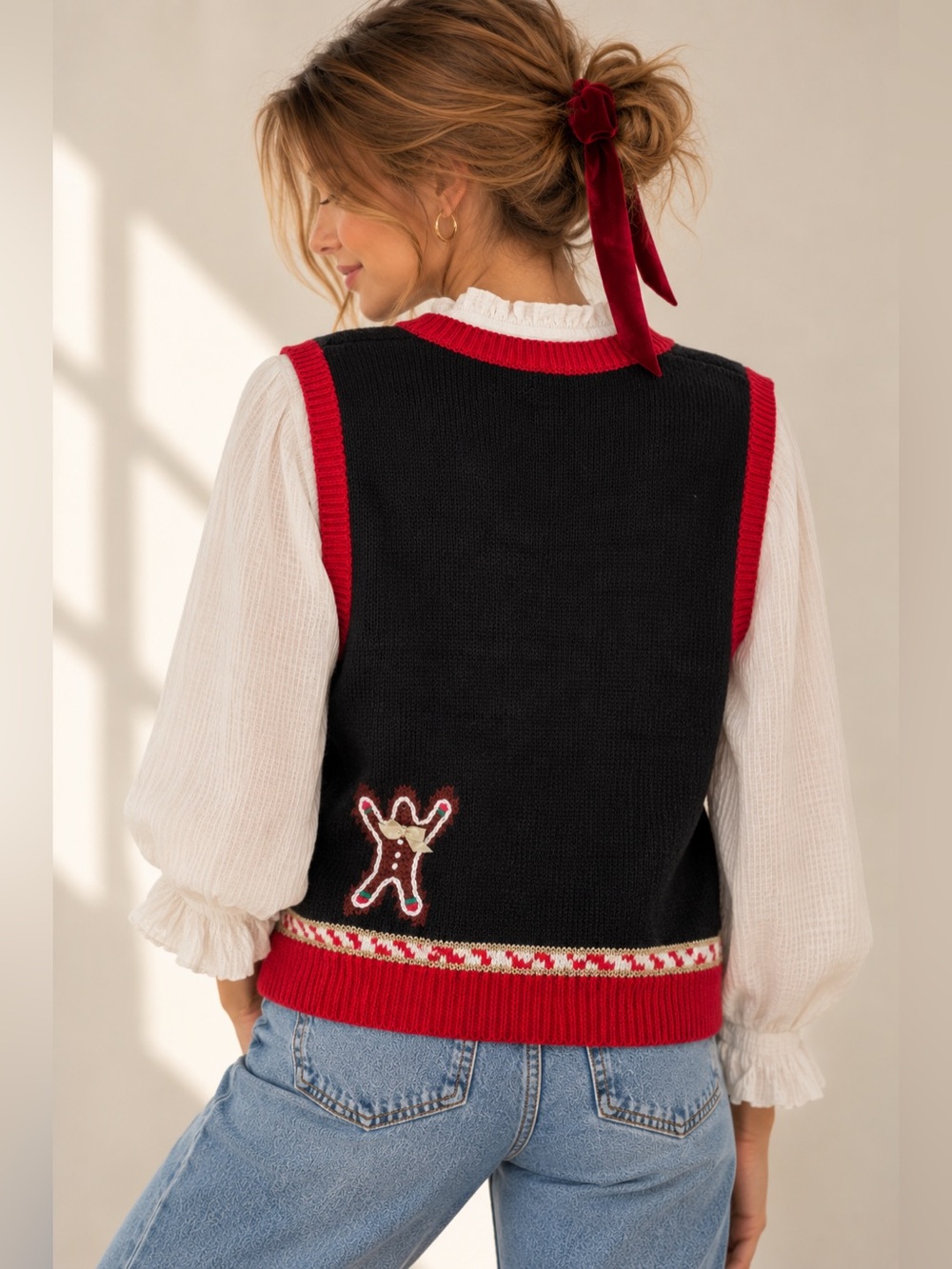 Vintage Signature Jerell S Christmas Sweater Vest Gingerbread Santa Novelty Knit - Picture 2 of 13